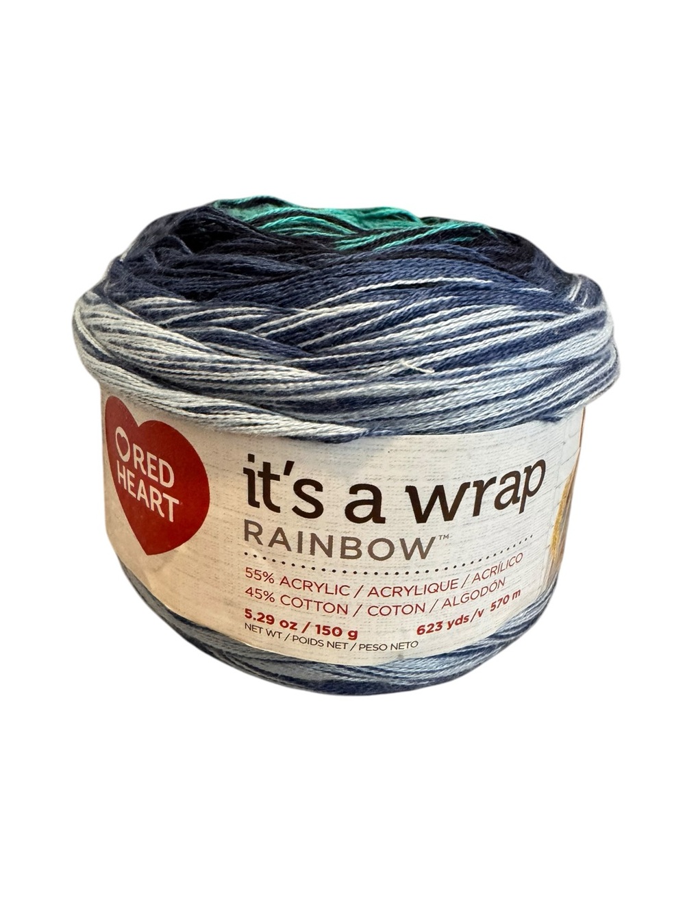 Red Heart Its A Wrap Rainbow Nautical Blue Yarn Cotton Blend Gradient 623 Yds